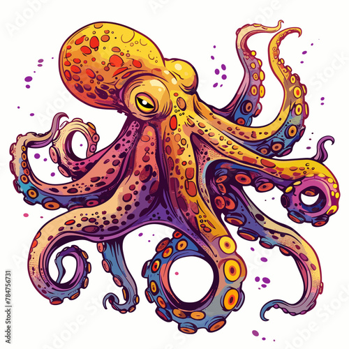 Octopus vector illustration. Colorful octopus isolated on white background.