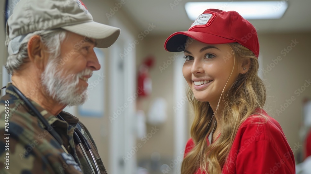 Woman in Red Shirt and Man in Red Hat