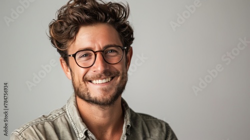 Smiling Man With Curly Hair and Glasses