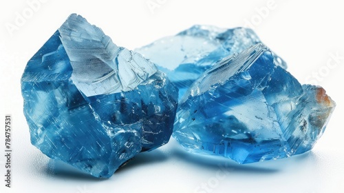 London Blue Topaz Rough Precious Gemstone on White Background - Blue Stone Still in Raw Shape