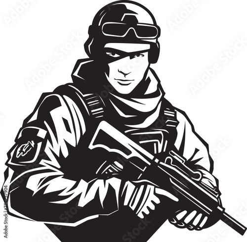 Wallpaper Mural Vigilant Defender Military Rifle Logo Design Combat Sentinel Soldier with Assault Weapon Icon Torontodigital.ca