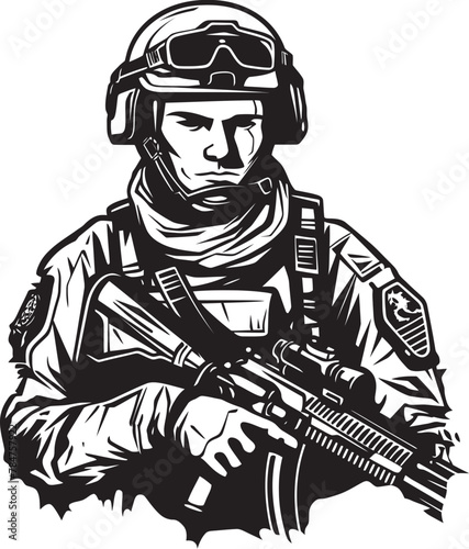 Wallpaper Mural Armed Guardian Soldier with Weapon Icon Sentinel Defender Assault Rifle Emblematic Logo Torontodigital.ca