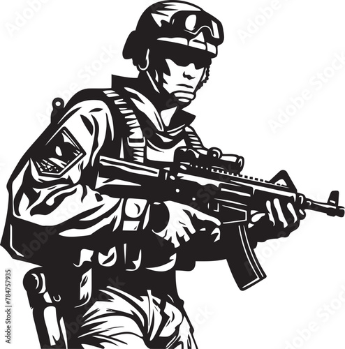 Armed Defender Soldier with Weapon Logo Sentinel Guardian Rifle Soldier Emblem