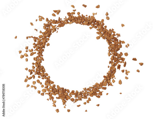 Instant coffee granules, soluble coffee isolated white clipping, top view photo