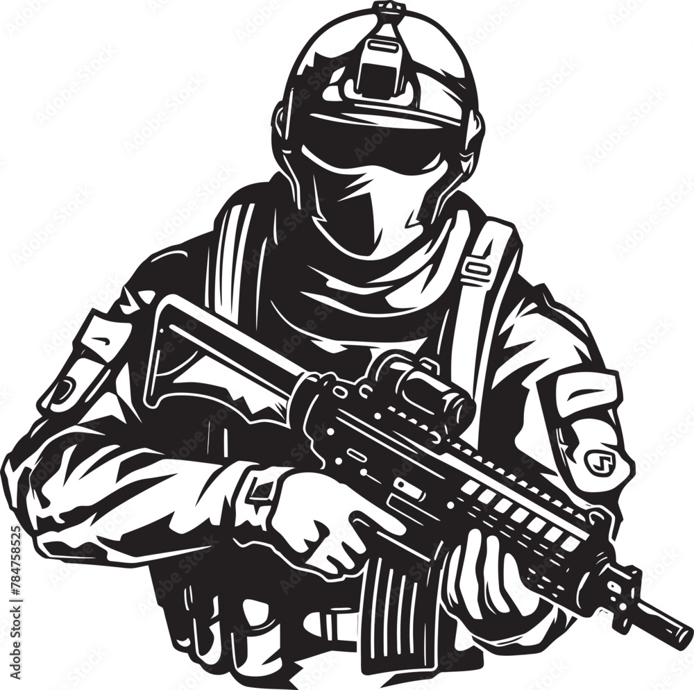 Fototapeta premium Vigilant Guardian Soldier Emblem Design Firearm Protector Military Logo Icon