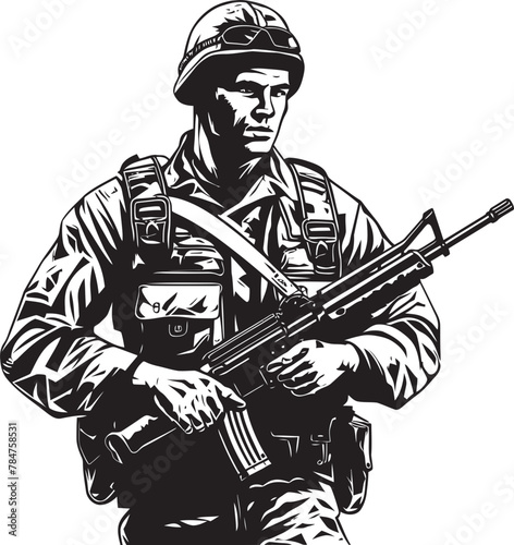 Rifle Guardian Tactical Vector Icon Strategic Protector Soldier with Rifle Emblem photo