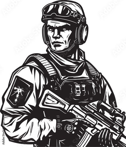 Wallpaper Mural Strategic Sentinel Soldier with Rifle Battle Ready Assault Rifle Vector Emblem Torontodigital.ca