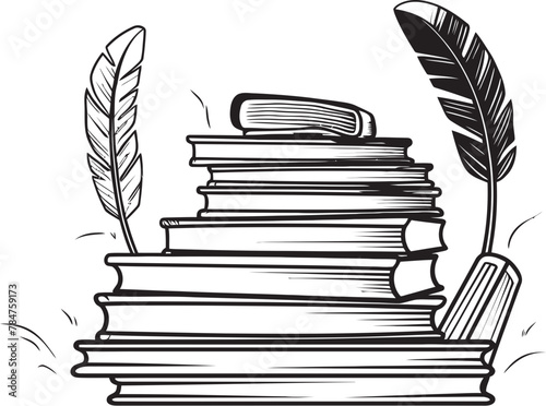 Literary Luxe Emblematic Book Stack Logo Quill Quest Iconic Emblem Icon