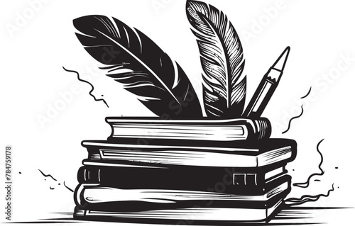 Quill Quest Iconic Emblem Icon Ink and Insights Symbolic Quill and Tome Logo