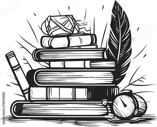 Tome and Tradition Emblematic Quill and Parchment Icon Literary Legacy Symbolic Book Stack Emblem
