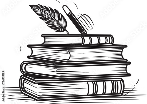 Literary Legacy Symbolic Book Stack Emblem Quill Quest Iconic Emblematic Logo