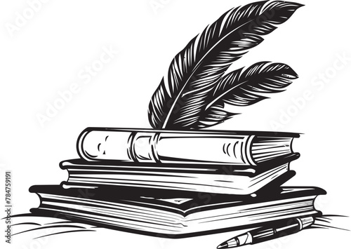Library Lore Emblematic Logo Design Quill Chronicles Iconic Quill and Parchment Logo