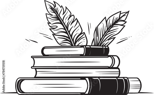 Library Lore Emblematic Logo Design Quill Chronicles Iconic Quill and Parchment Emblem