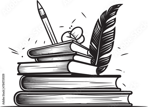 Quill Quest Iconic Emblematic Logo Tome and Texture Symbolic Quill and Parchment Design