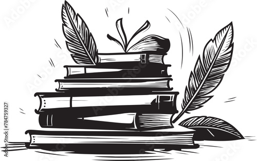 Quill Quest Classic Book Stack Icon Ink and Insights Symbolic Emblematic Logo