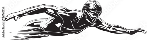 Aquatic Momentum Iconic Swimmer Badge Dive Dynamic Emblematic Vector Icon