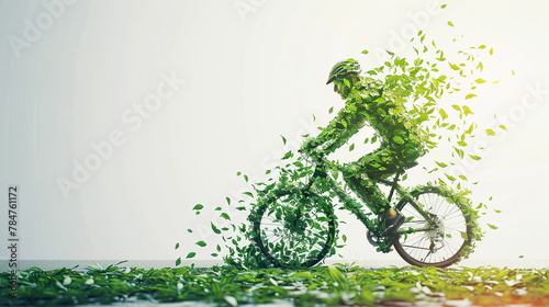 World bicycle day concept International holiday june 3, Green bicycle and man silhouette made up of leaves. Environment preserve. white background, banner, card, poster with text space