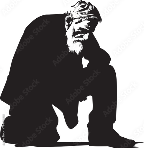 Solemn Solace Symbol of World weariness Downtrodden Guardian Emblematic Vector Icon