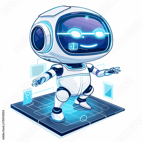 Robot on the tablet. Artificial intelligence concept. Vector illustration.