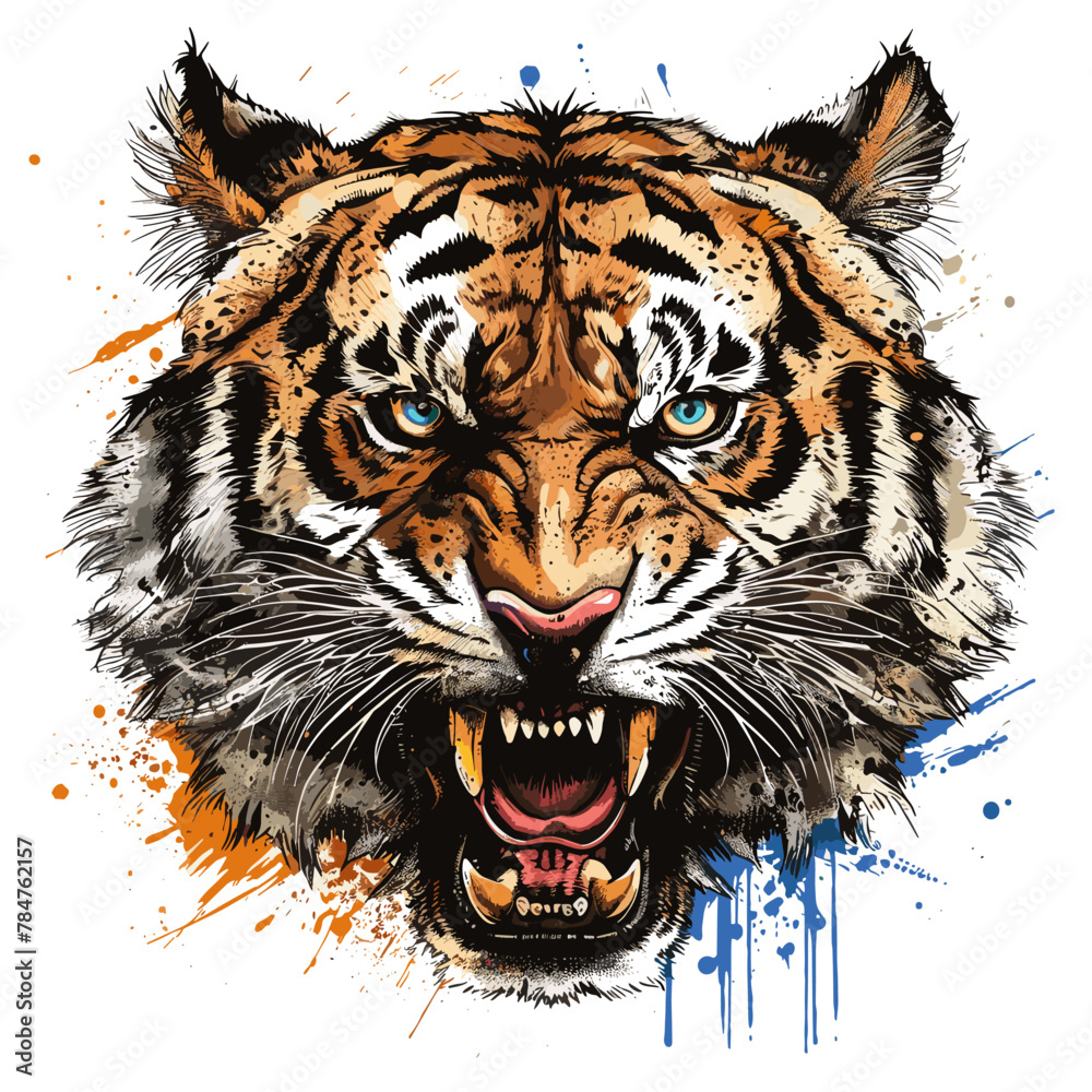 Portrait of a tiger. Vector illustration. Grunge effect. Portrait of a tiger. Vector illustration. Grunge effect.