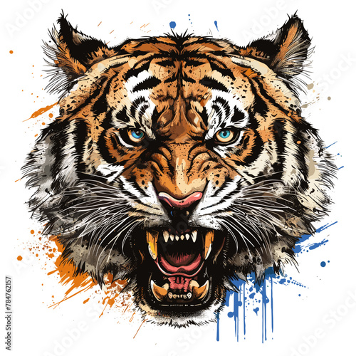 Portrait of a tiger. Vector illustration. Grunge effect.