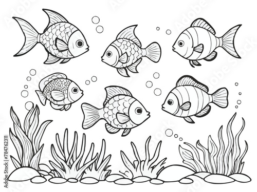 Coloring book page of fish line art  vector customized design on different variant