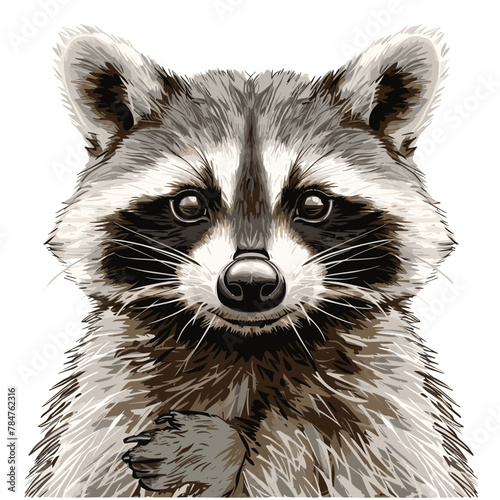 Raccoon portrait. Vector illustration of a raccoon on a white background.