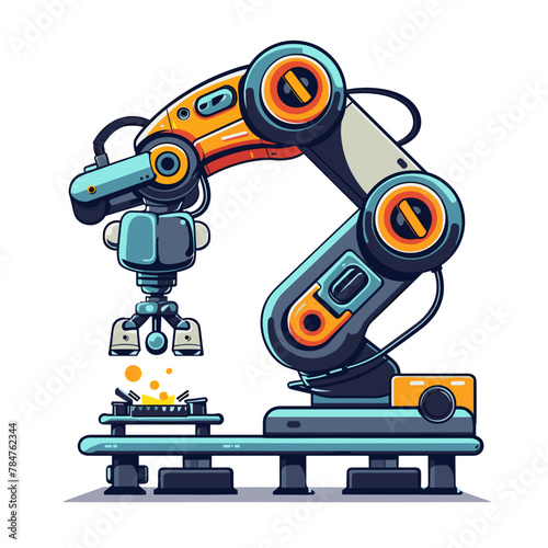 Robot assembly line. Vector illustration in cartoon style on white background.