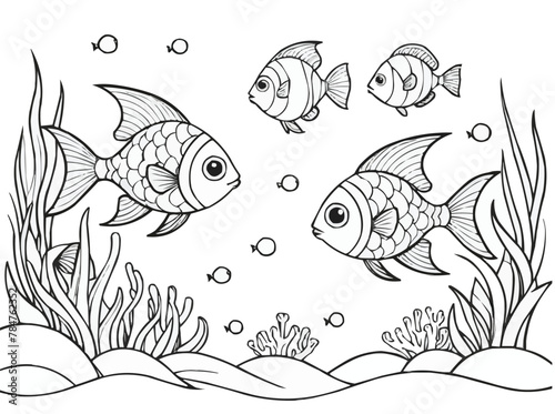 Coloring book page of fish line art  vector customized design on different variant
