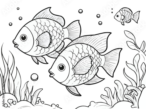 Coloring book page of fish line art  vector customized design on different variant