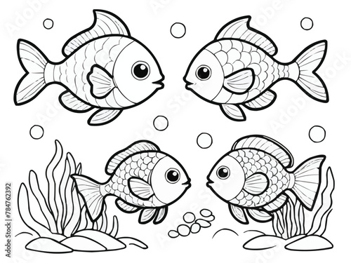 Coloring book page of fish line art  vector customized design on different variant