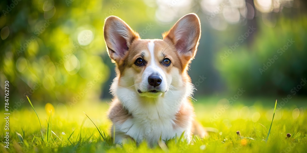 Pembroke Welsh corgi dog, on a green lawn. minimalism AI generated Pembroke Welsh corgi dog, on a green lawn. minimalism AI generated