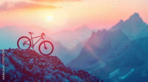 World bicycle day concept International holiday june 3, bicycle with sunset scenery landscape background, banner, card, poster with text space photo