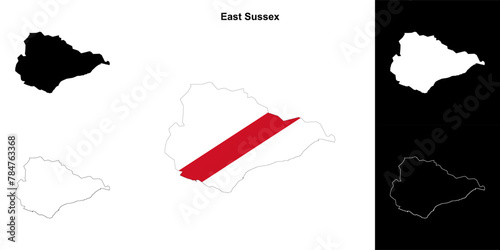 East Sussex blank outline map set