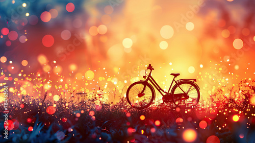 World bicycle day concept International holiday june 3, bicycle with bokeh light blur effect background, banner, card, poster with text space photo