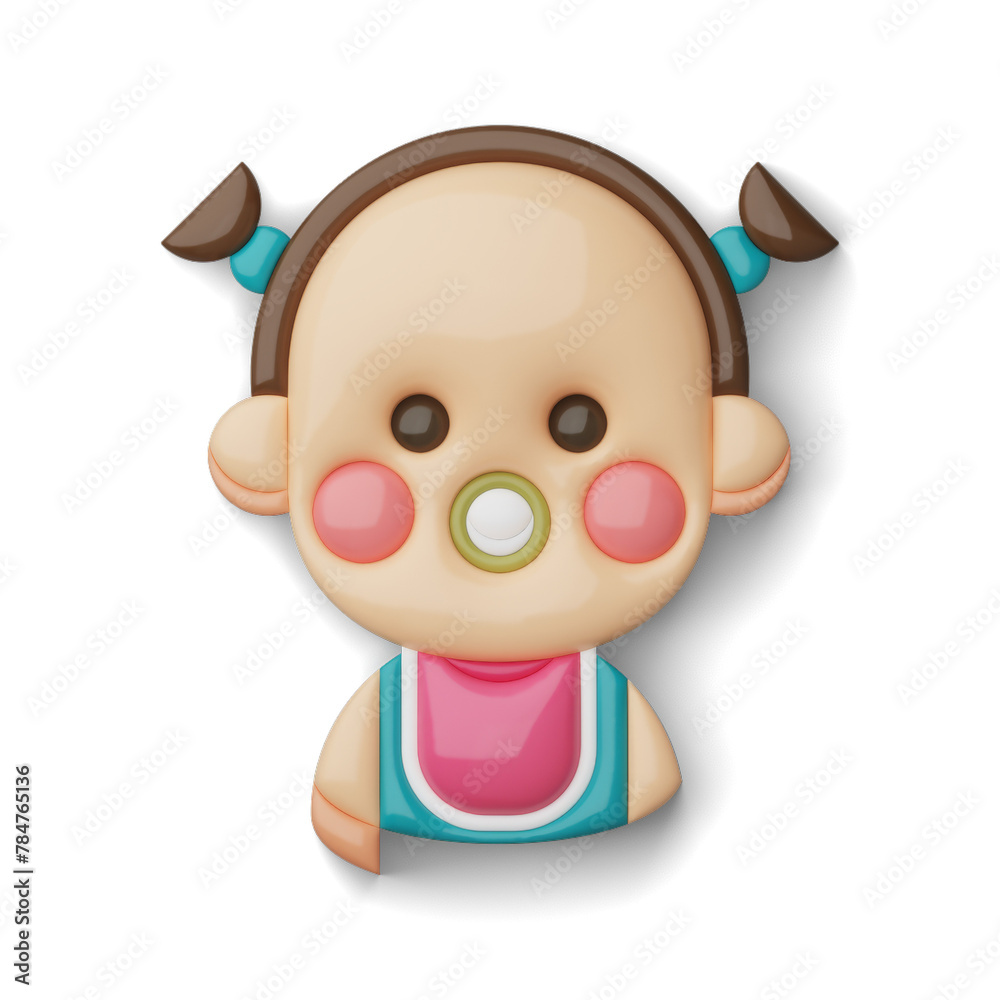 Obraz premium Cartoon toddler girl with pacifier icon, alpha channel PNG.