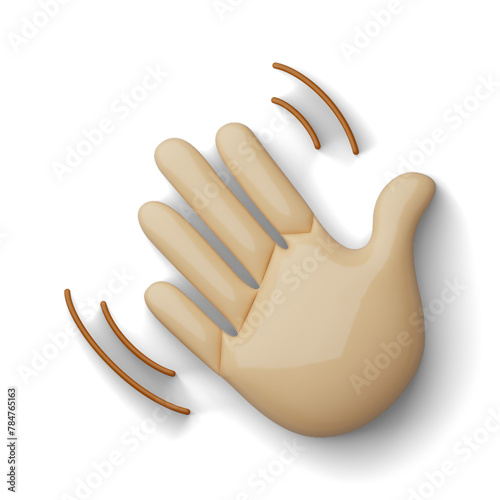 3D wave hand emoji with shadow, alpha channel PNG

