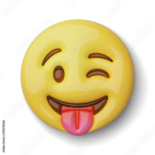 3D tongue out emoji with shadow, alpha channel PNG 
