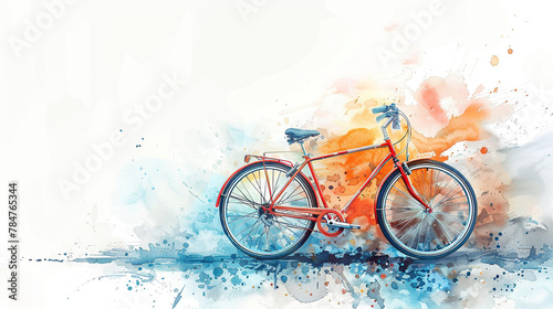 World bicycle day concept International holiday june 3, watercolor art bicycle on white background. Environment preserve. blur nature background, banner, card, poster with text space