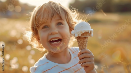 the child holds an ice cream in his hand