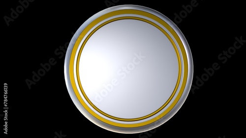 Silver base circle. 3D rendering from the front with metallic type material.