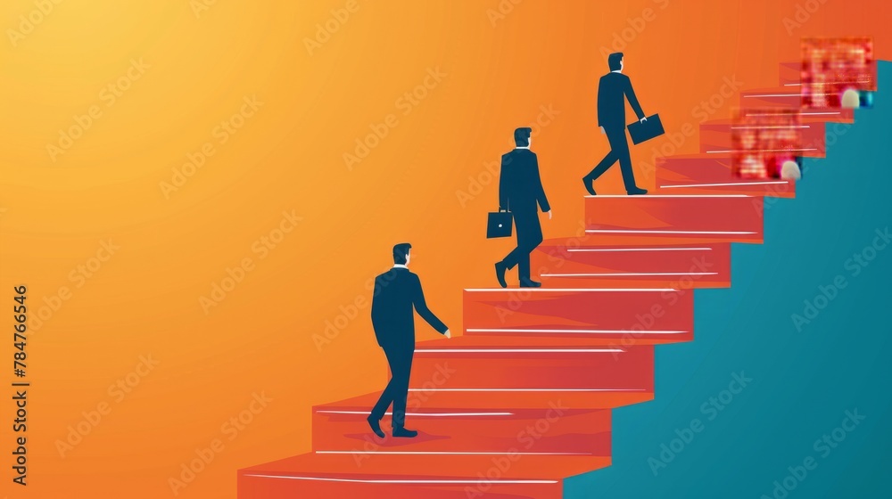 business people walking on stairs, journey of success