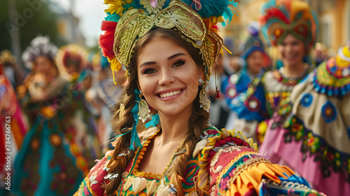 A parade showcasing people from around the world in their traditional national costumes, representing cultural diversity and unity.