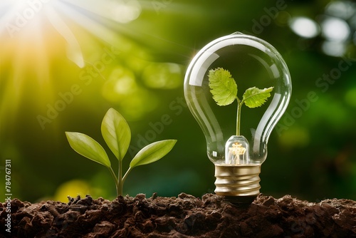 Green eco friendly light bulb, symbolizing green energy concept photo