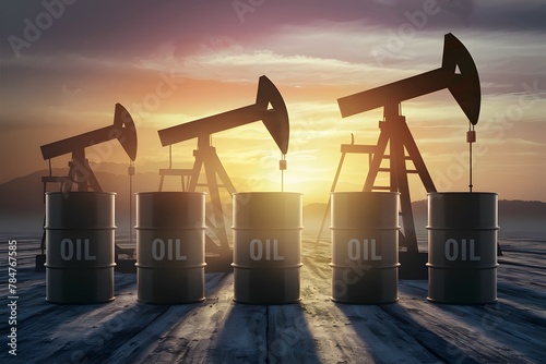 Line of crude oil barrels symbolizing petroleum production