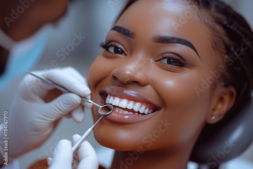 Dental care  Woman s smile during examination and cleaning