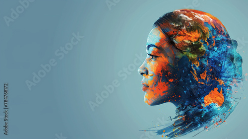concept of Belonging Inclusion Diversity Equity DEIB or lgbtq, watercolor art colorful paint of girl silhouette 