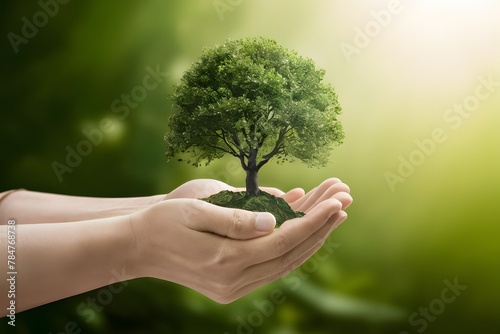 Tree in human hands symbolizes environmental protection on Earth Day