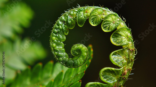 A close up of a fern leaf with a spiral design