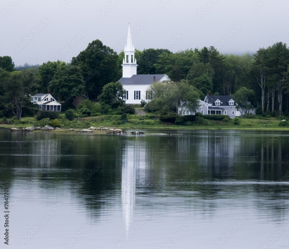 White Church on a river bank